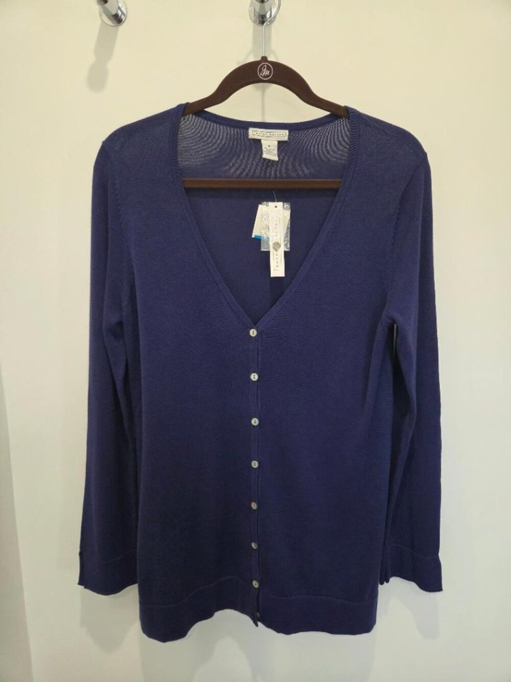 Lovely New Lauren Hansen Periwinkle V Neck Button Down Cardigan Sweater size M